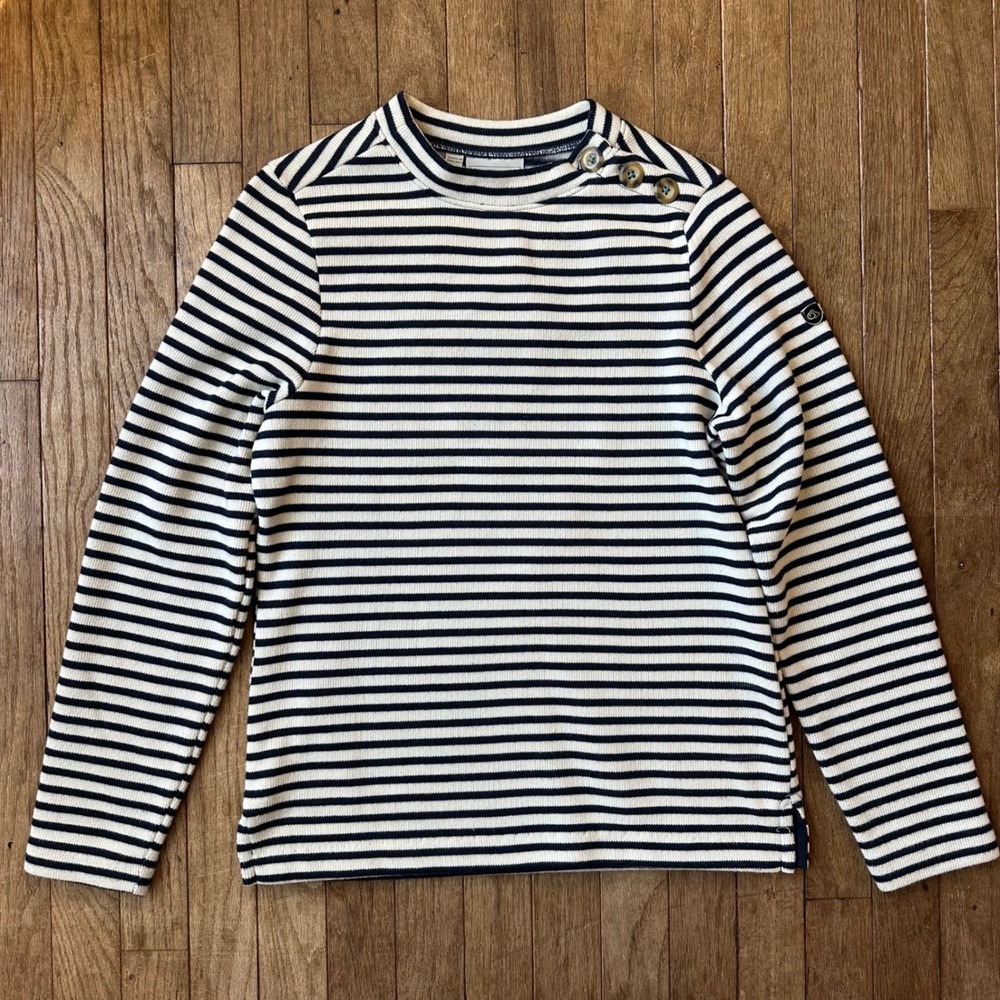 Craghoppers Women XS Breton Nautical Striped Long Sleeve Button Top Blue White‎